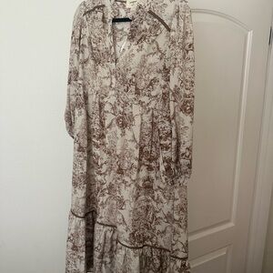Umgee Brown and Cream Long Sleeve Dress
